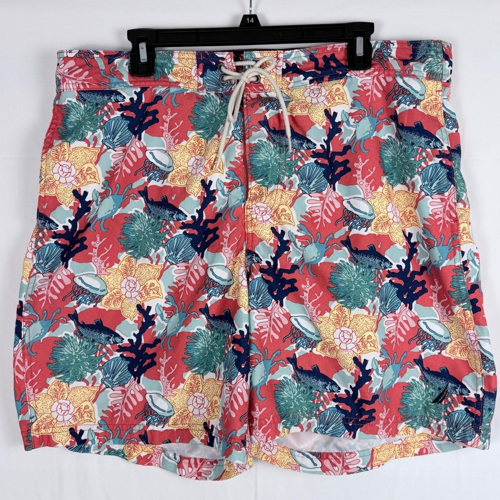 Nautica Swim Trunks Board Shorts L Coral Fish Pattern Drawstring‎ Pockets Lining